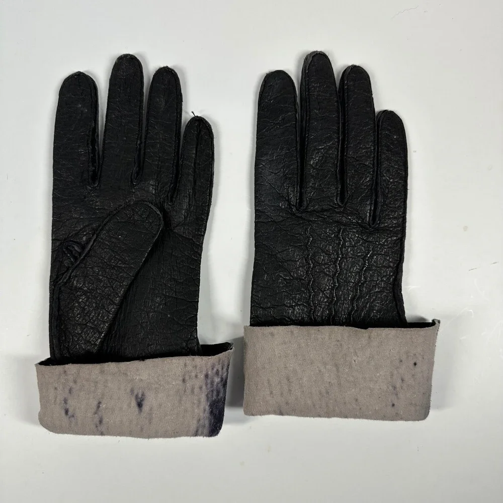 Vintage Black Genuine Pigskin Gloves‎ By Superb Flared Womens Sz 7